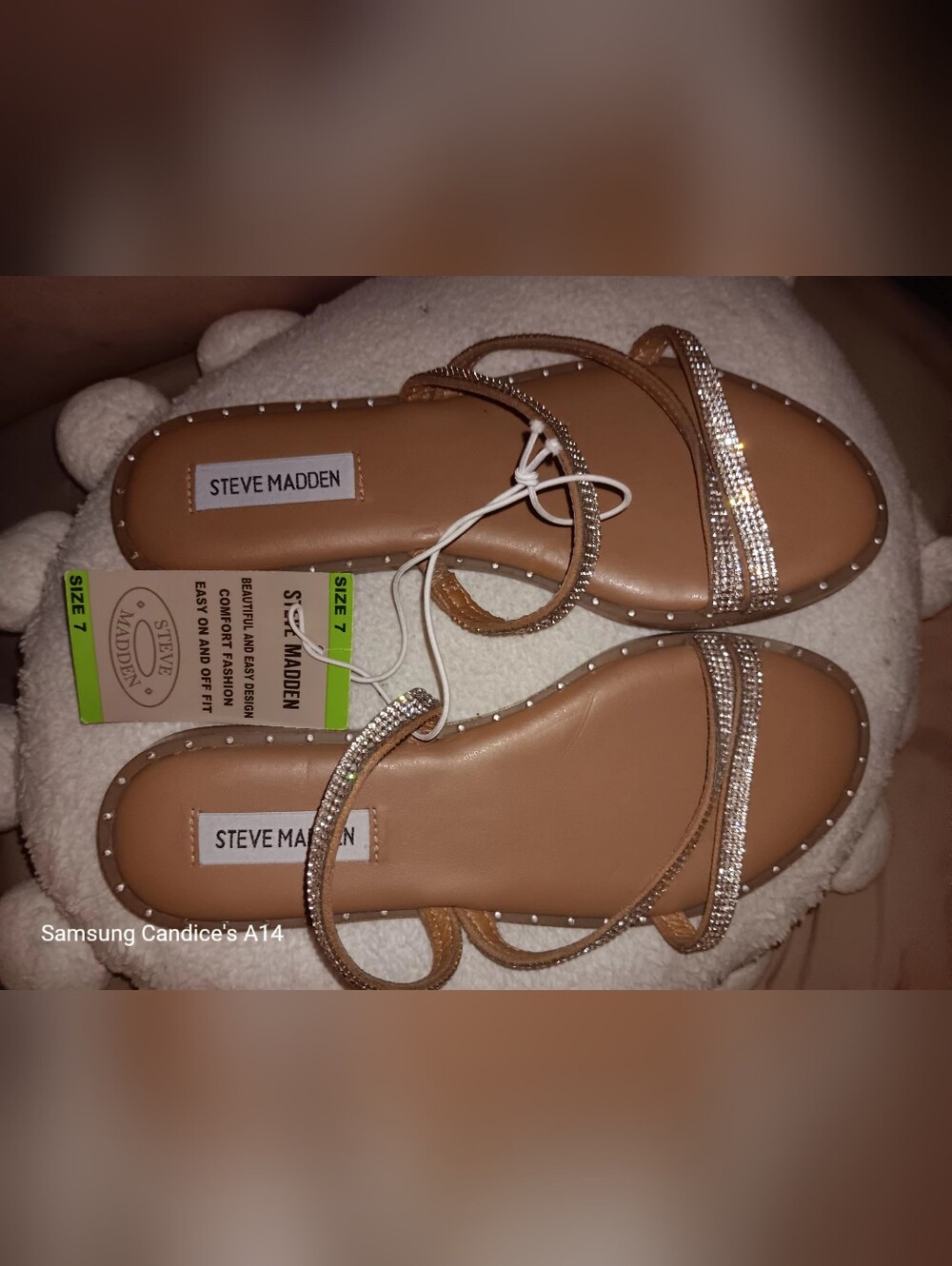 Steve Madden Tan Strappy Sandals with Crystal Accent